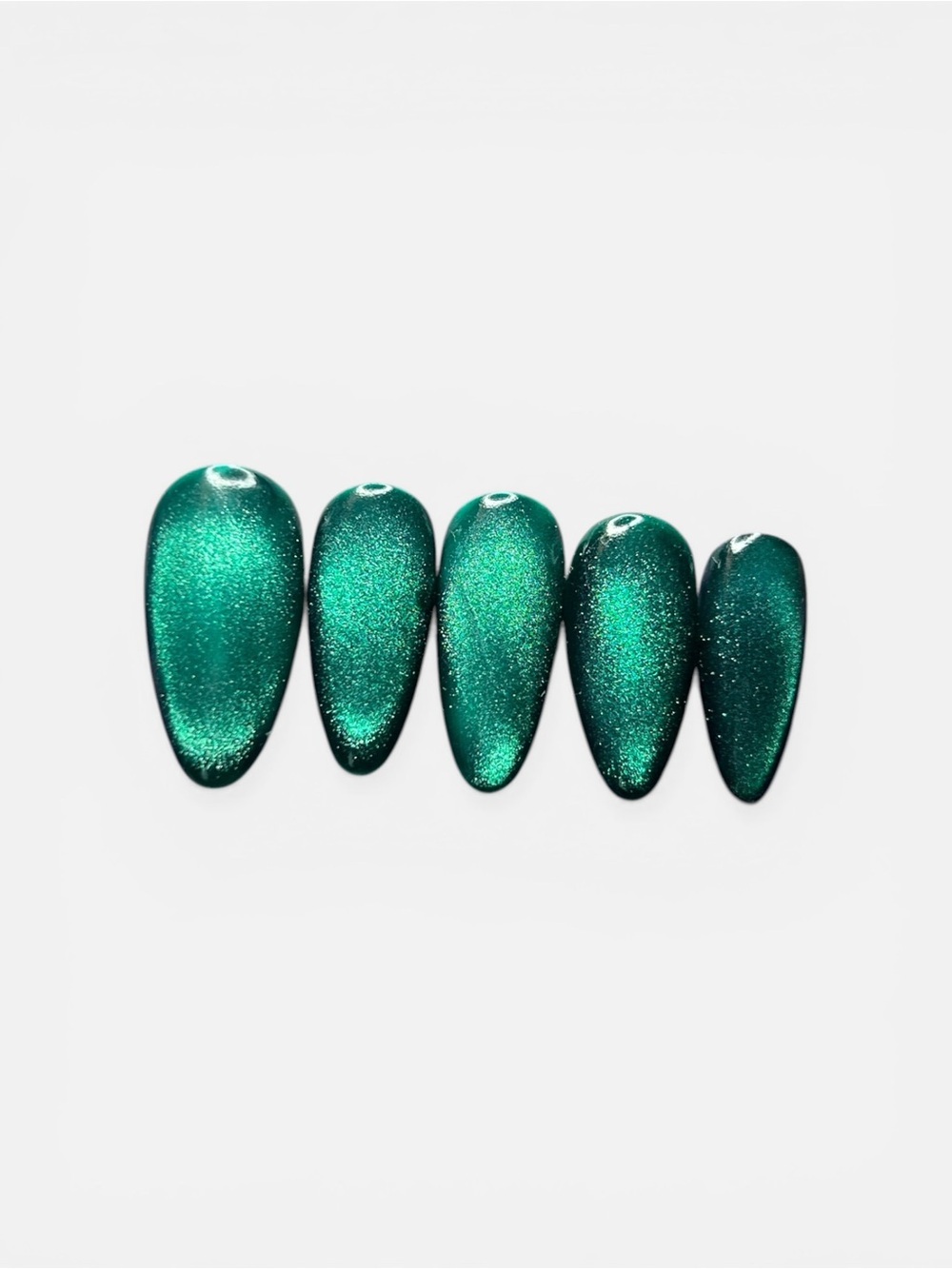 Emerald Green Chrome Press On Nails Cat Eye Metallic Luxury Set